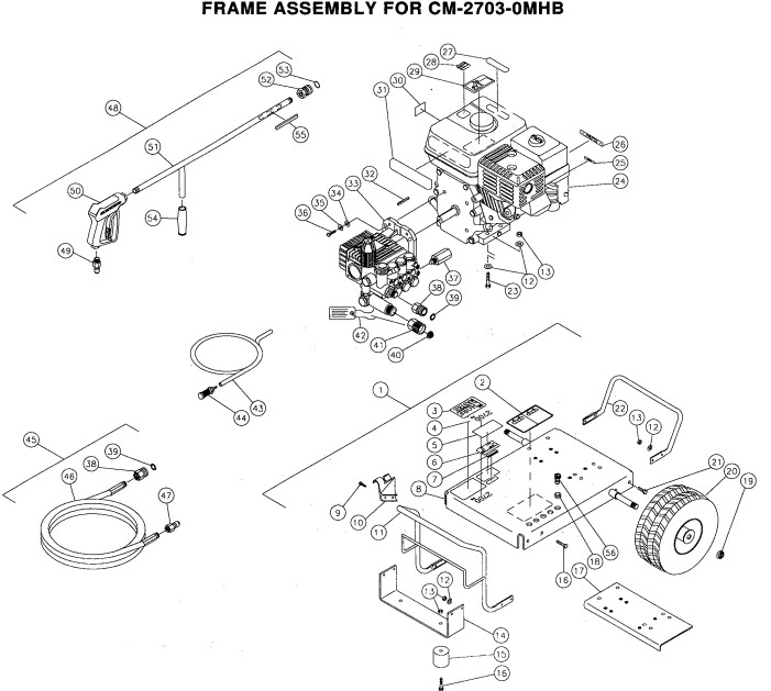 MI-T-M Cold water electric power washer model CM-2703-0MHB replacement parts and manual